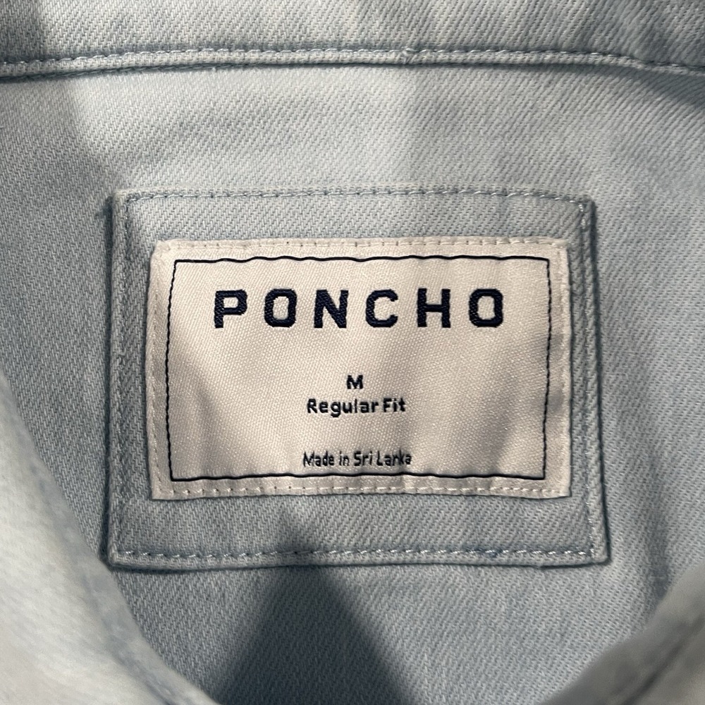 Poncho Shirt Mens Medium Blue Denim Pearl Snap Western Outdoors - Picture 3 of 8